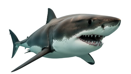 Obraz premium Great white shark with open mouth isolated PNG, predatory sea animal on transparent background