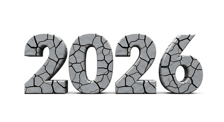 2026 Cracked Concrete Number 3D Illustration – Broken Stone Year Typography Isolated On White Background For Future New Year Design