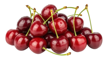 Pile of fresh red cherries isolated PNG, sweet summer fruit on transparent background for healthy eating and dessert concepts