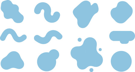 Fototapeta premium Abstract blue blob shapes in grid layout with organic curves for modern design, backgrounds, and creative visual projects.