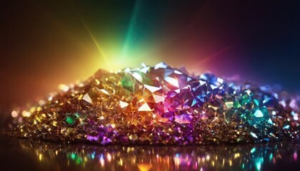 Glowing crystal light. Bright rainbow overlay with spectrum ray, lens flare, and glitter sparkles. Transparent background for jewelry, prism reflection, or bokeh abstract effect. 11