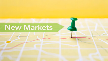 New markets location concept with pin on city map
