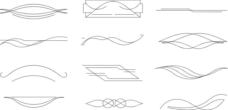 Decorative line flourish collection with curves, loops, geometric patterns, and ornamental vector artwork designs