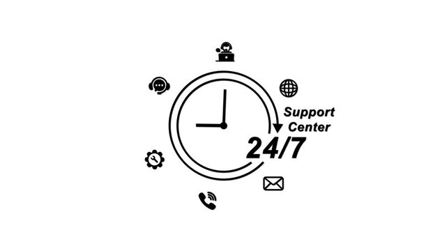 24/7 Support Center Clock Customer Service Symbol clock support center customer care help desk