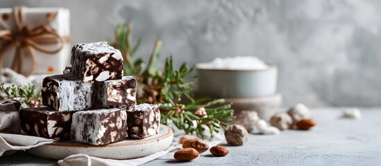 Chocolate nougat with almonds, a typical Christmas sweet