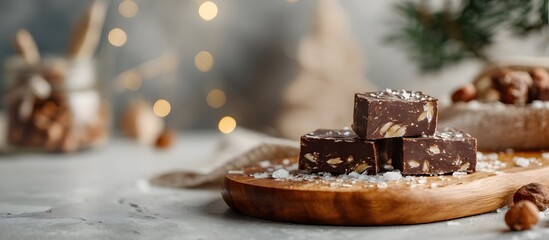 Chocolate nougat with almonds, a typical Christmas sweet