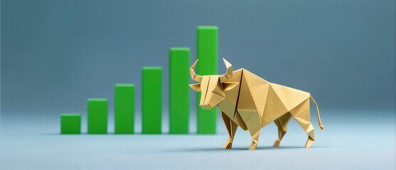 Wealth creation gold bull statue positive financial performance upward graph indicator stock exchange trading success global economy recovery investment portfolio growth business excellence profession