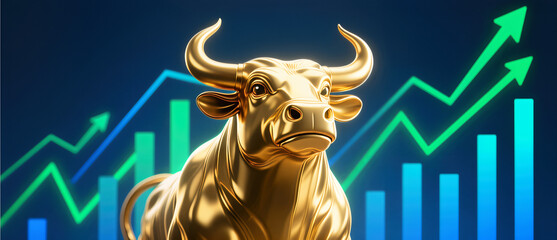 Golden Bull Market Statue Financial Growth Stock Exchange Success Investment Wealth Bullish Trend Trading Profit Economy Business Fortune Prosperity Capital Gain Global Finance