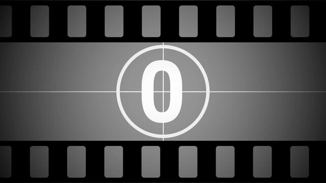 5 Seconds Old Film Circular Countdown Animation Vintage Black Background. 4K Video
