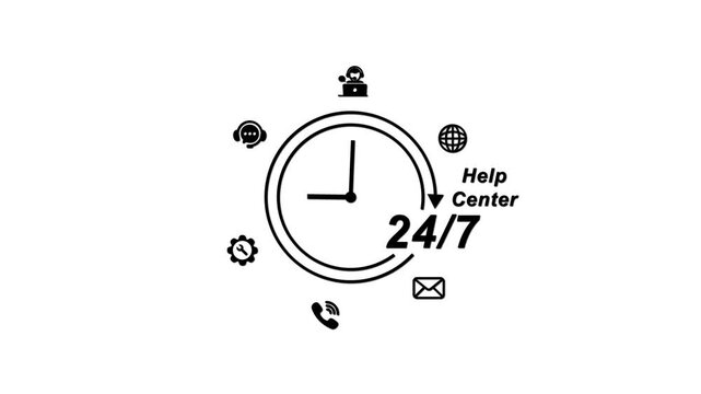 24/7 Help Center Support Services Clock Customer Care 24/7 support clock service assistance