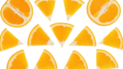 Vibrant orange slices PNG isolated on transparent background, refreshing citrus fruit pieces for summer designs and healthy food concepts
