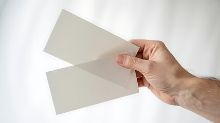 Hands Holding Blank Paper Isolated on White Background