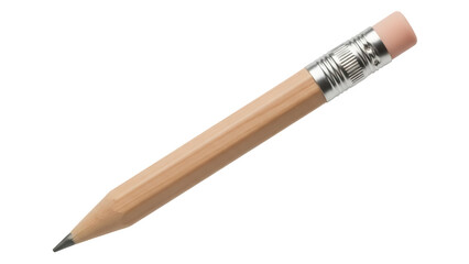Wooden pencil with eraser isolated PNG on transparent background, writing instrument for drawing, sketching, and note-taking