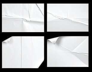 Four paper pieces; wrinkled, folded, and some torn