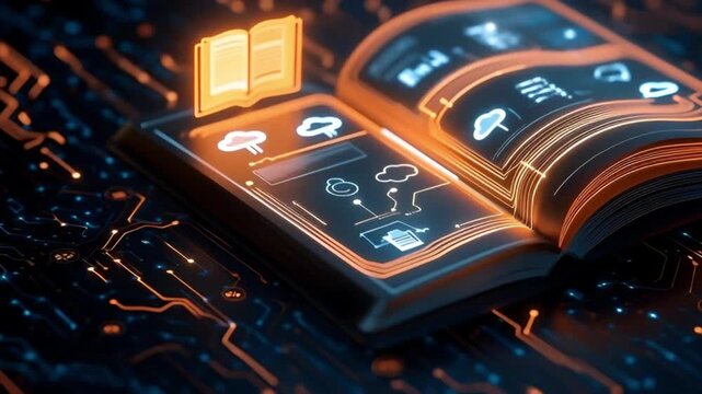 Conceptual e-book reader techno reading innovation futuristic reading hub hologram knowledge base hi-tech knowledge sharing