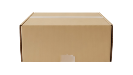 Cardboard box isolated PNG on transparent background, brown container for shipping and storage, closed package for delivery, blank carton