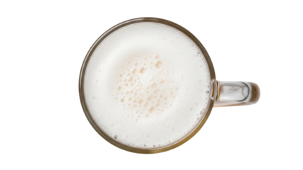 Top view of beer mug with foam isolated PNG, refreshing alcoholic beverage on transparent background for pubs and restaurants