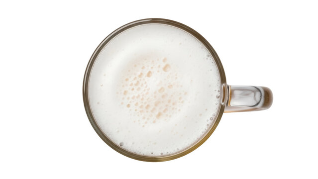 Top view of beer mug with foam isolated PNG, refreshing alcoholic beverage on transparent background for pubs and restaurants