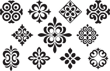 Obraz premium Collection of black ornamental floral and geometric motifs on white background pattern decorative de