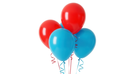 Festive bunch of red and blue balloons PNG isolated on transparent background, party decoration for birthday and celebration