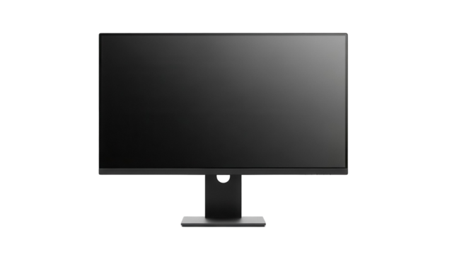 Modern black computer monitor isolated PNG on transparent background, sleek display for office and home use - Powered by Adobe