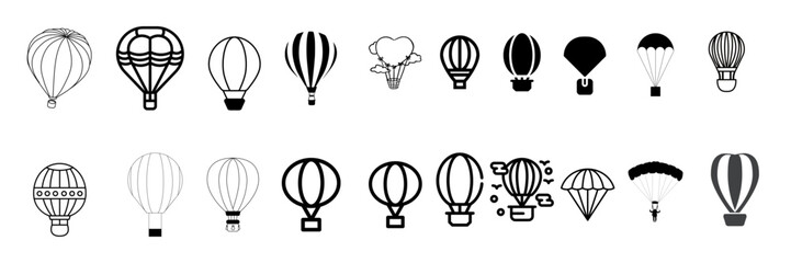 Naklejka premium A collection of detailed line art illustrations depicting various hot air balloons