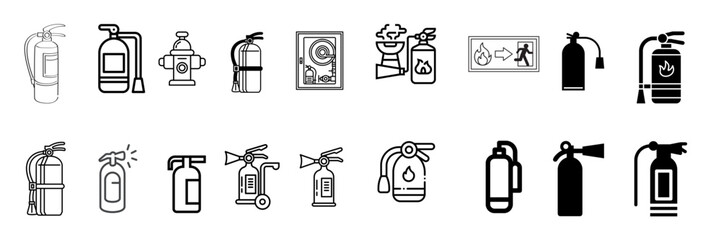 A set of fire extinguishers in simple outline vector style, ideal for safety training and emergency preparedness designs