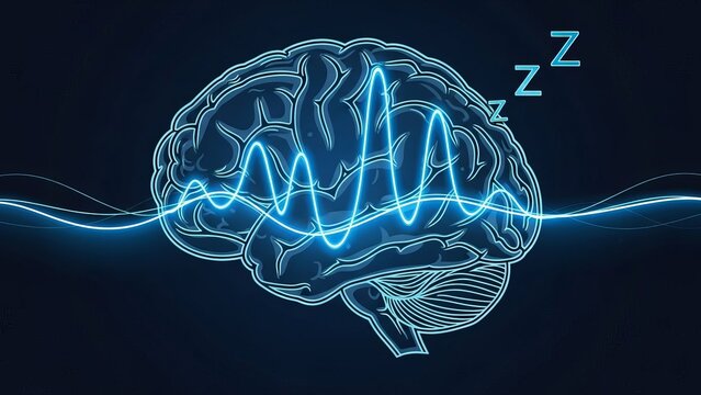 Neon Brain with Sleep Waves Relaxation Health Mind. Concept featuring brain, neon, sleep, waves, relaxation.