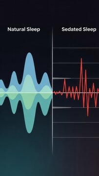 Comparison of Natural and Sedated Sleep Patterns Sleep Analysis Waveform Comparison Sleep Science. Concept featuring sleep patterns, natural sleep, sedated sleep, sleep analysis, waveform comparison.