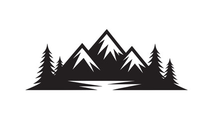 Fototapeta premium Black Mountain Range Silhouette with Pine Trees