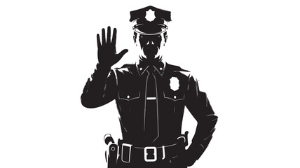 Fototapeta premium Police Officer Waving Hand in Black Silhouette Isolated on White