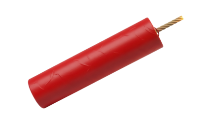 Red dynamite stick isolated PNG, explosive material for construction demolition and dangerous situations on transparent background