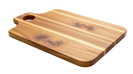Wooden cutting board PNG isolated on transparent background, natural wood grain chopping board for kitchen and food preparation