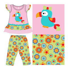 girls frock with leggings bird & flower print 