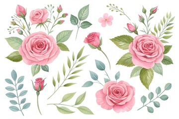 Seamless vintage floral pattern featuring pink roses and green leaves in a romantic blossom design for Valentine wedding cards or nature-themed spring illustrations