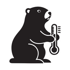 Fototapeta premium Bear Holding Thermometer Icon for Temperature Check