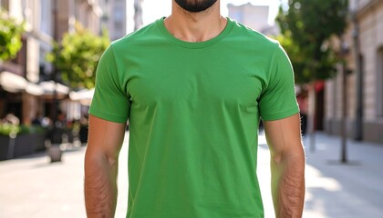 Green Blank T-Shirt Mockup for Men, Realistic Apparel Template for Your Design - T-shirt Mockup