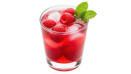 Refreshing raspberry cocktail with ice and mint PNG isolated on transparent background, summer drink for party and celebration