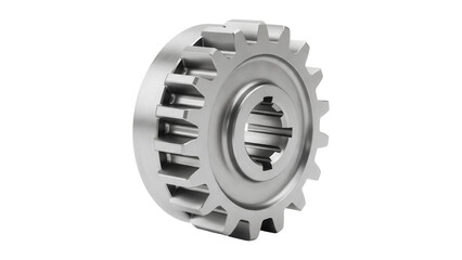 Shiny metal gear wheel isolated PNG, precision mechanical component for engineering and industrial design on transparent background
