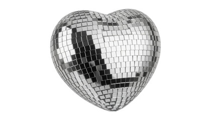 Heart-shaped disco ball PNG isolated on transparent background, shiny mirror ball for party decoration and romantic celebration