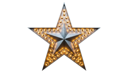 Vintage star with light bulbs isolated PNG, retro marquee sign for theater or casino decoration on transparent background