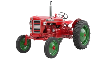 Red vintage tractor PNG isolated on transparent background, classic farm vehicle for agriculture and farming themes, antique machinery