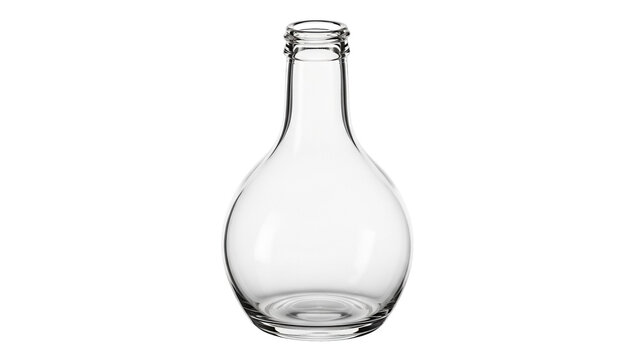 Elegant clear glass bottle isolated PNG on transparent background, empty container for liquid or perfume, minimalist design