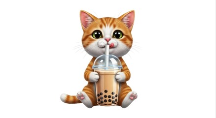 Adorable Orange Tabby Kitten Enjoying a Refreshing Bubble Tea.
