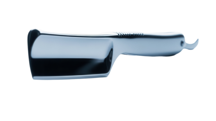 Chrome straight razor PNG isolated on transparent background, classic shaving tool for barbershop and personal grooming needs