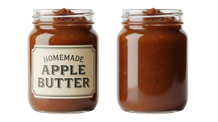 Homemade apple butter in glass jars isolated PNG, delicious autumn spread for toast and desserts on transparent background