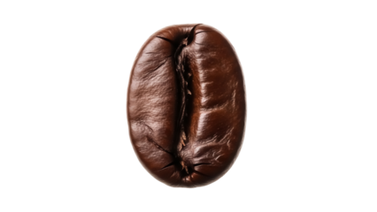 Roasted coffee bean isolated PNG, aromatic brown seed for caffeine beverage preparation and gourmet food ingredient on transparent background