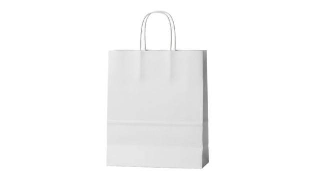 Blank white paper bag isolated PNG, shopping bag mockup for branding and design on transparent background - Powered by Adobe
