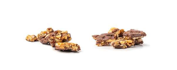 Obraz premium Nut Bar Isolated, Energy Snack with Nuts, Chocolate Muesli Dessert, Protein Candy Bar, Fitness Breakfast