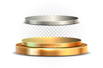 Gold silver podium vector realistic 3d luxury metallic stage platform on isolated pedestal for award winner presentation and product display